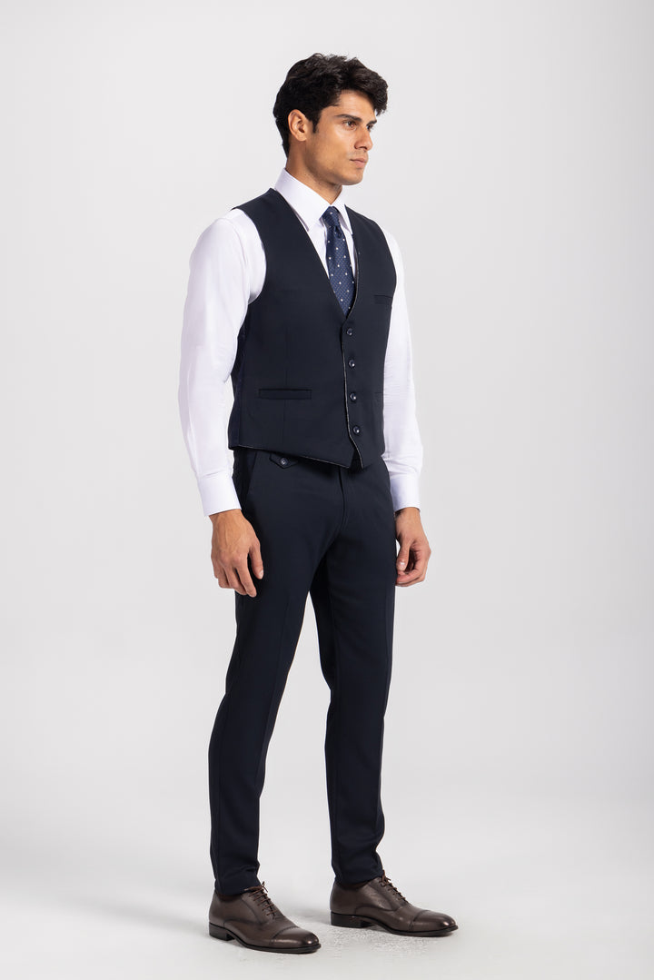 Slim Fit Navy Formal Suit - Vest double face  - Turkish made