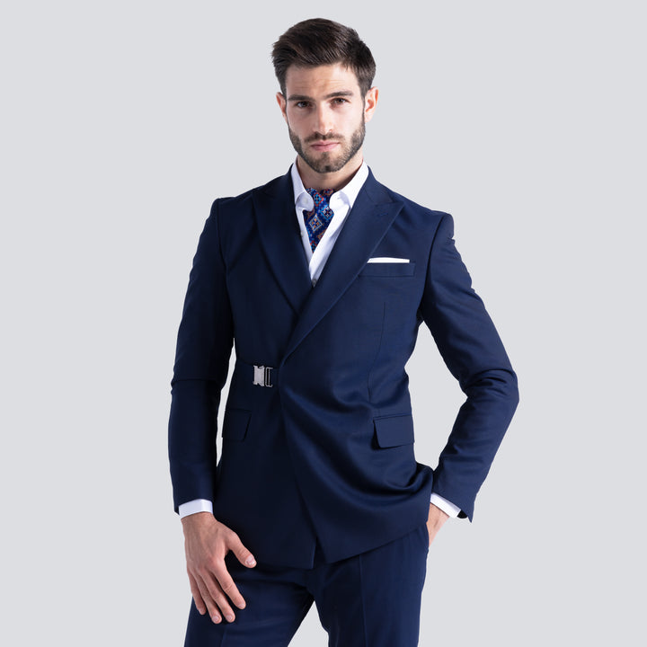 Slim Fit Navy Smart Suit - With Gray Vest-Turkish Made