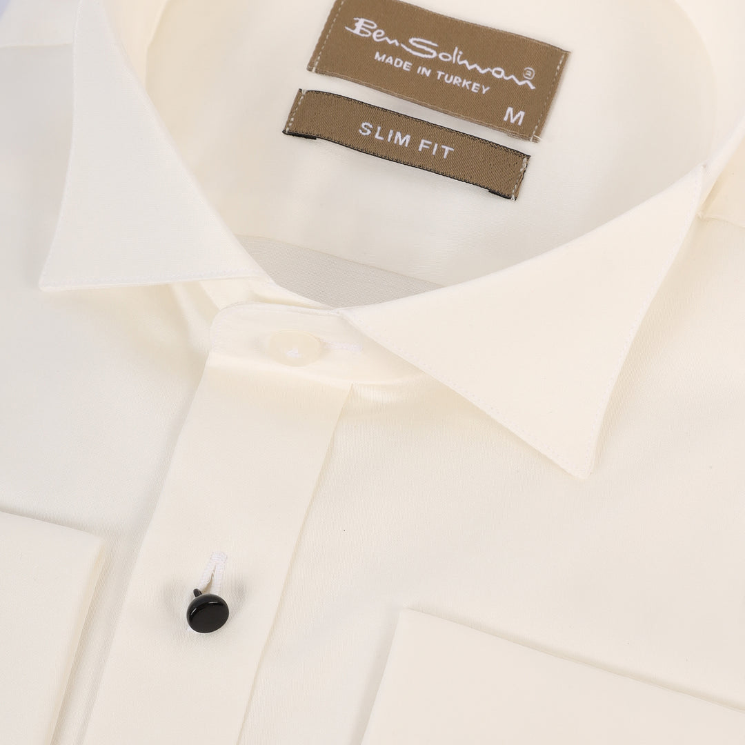 Slim Fit OFFWhite Tuxedo Shirt-Turkish Made
