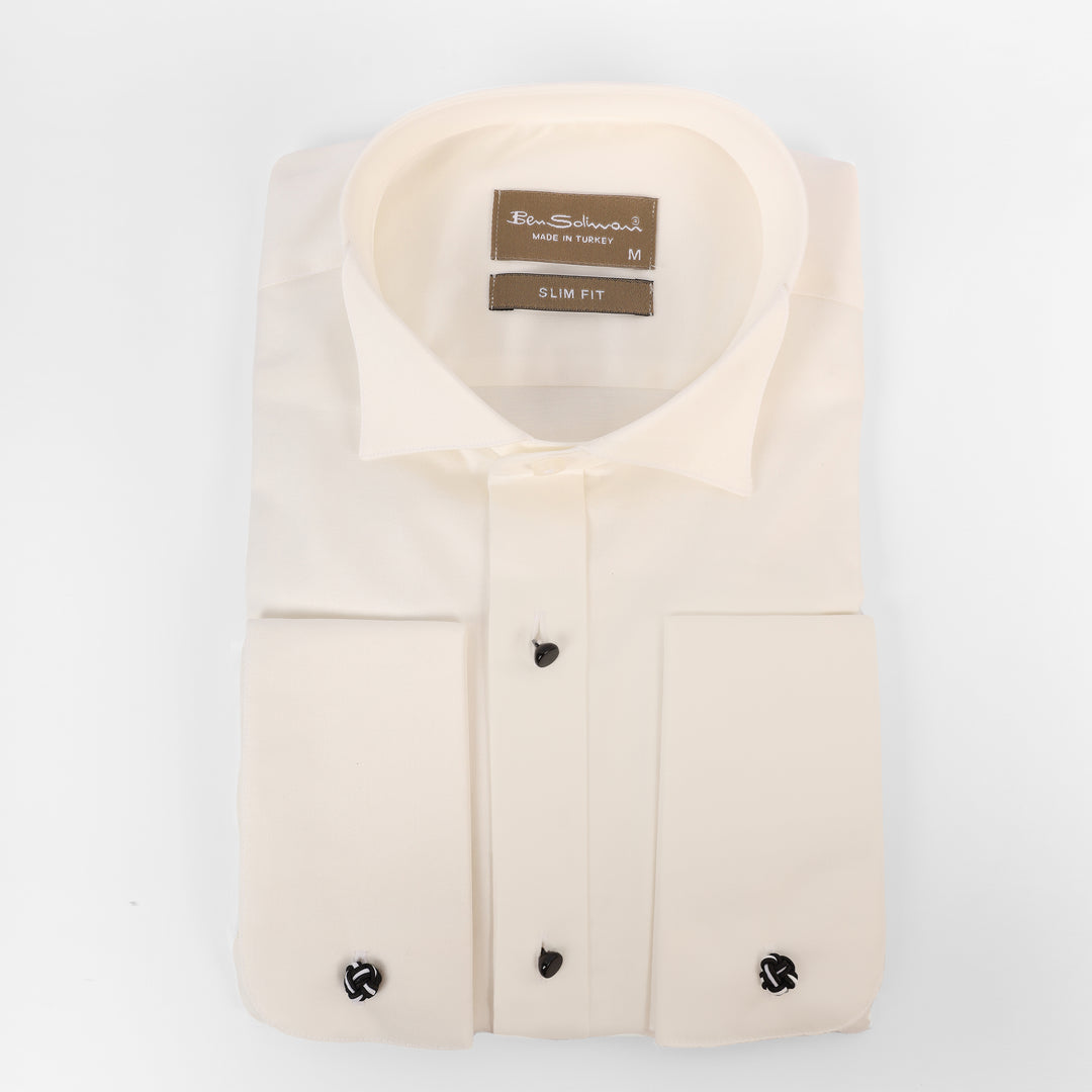 Slim Fit OFFWhite Tuxedo Shirt-Turkish Made