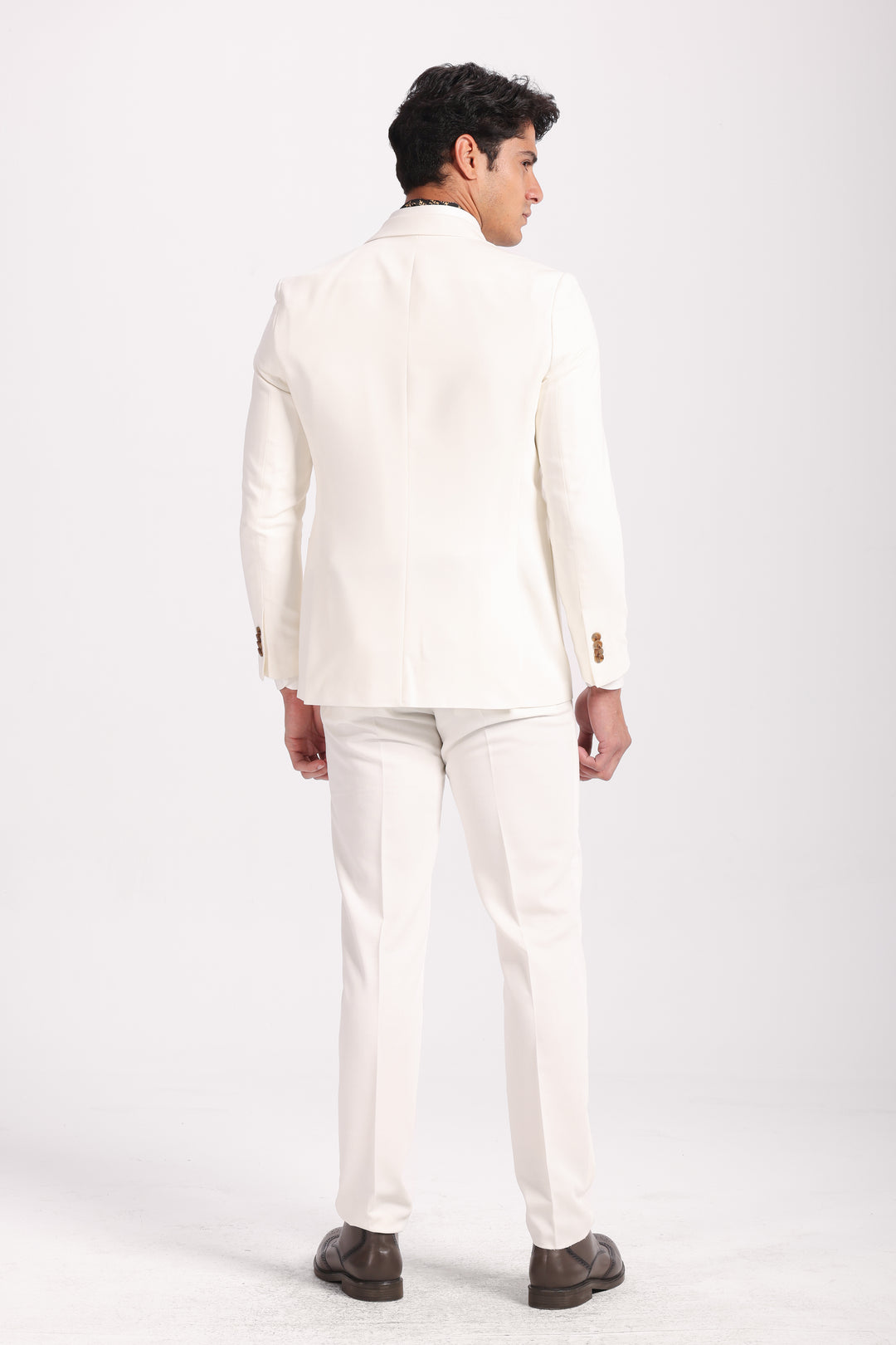 Slim Fit Off White Double Breasted Smart Suit-Turkish Made