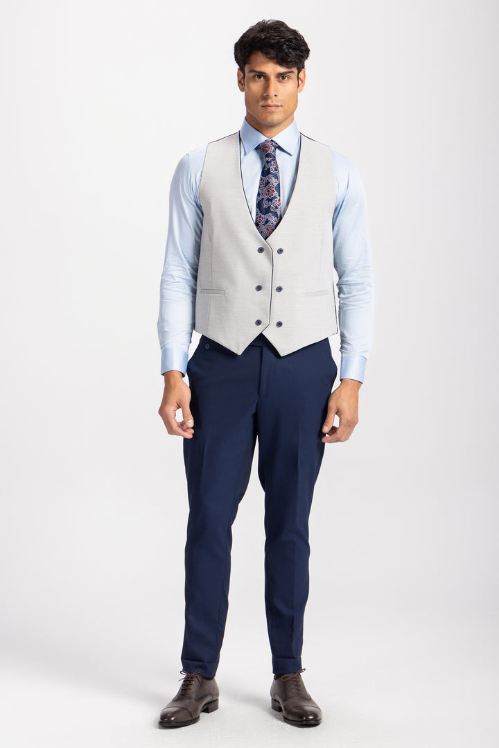 Slim Fit Smart Suit - Gray Vest-Turkish Made