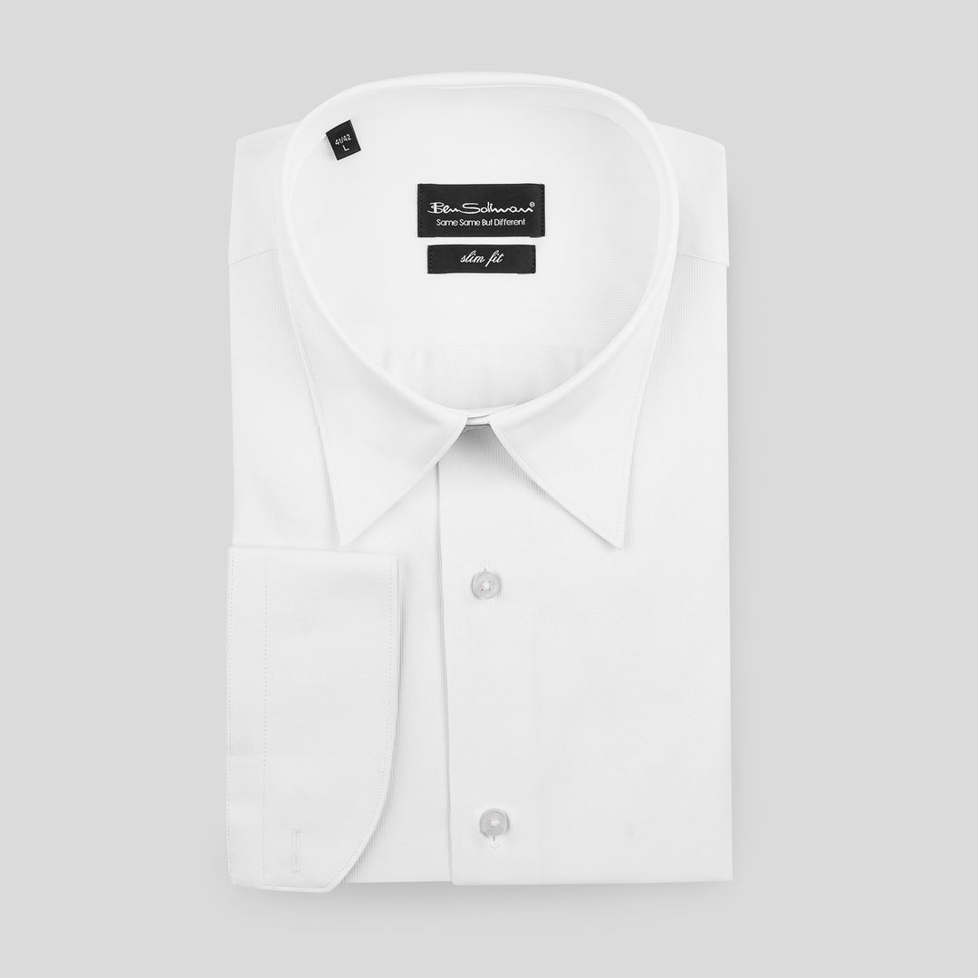 Slim Fit White Cotton Shirt - Classic Collar-Turkish Made