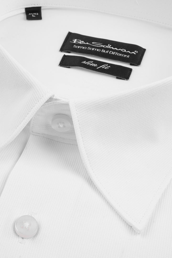 Slim Fit White Cotton Shirt - Classic Collar-Turkish Made