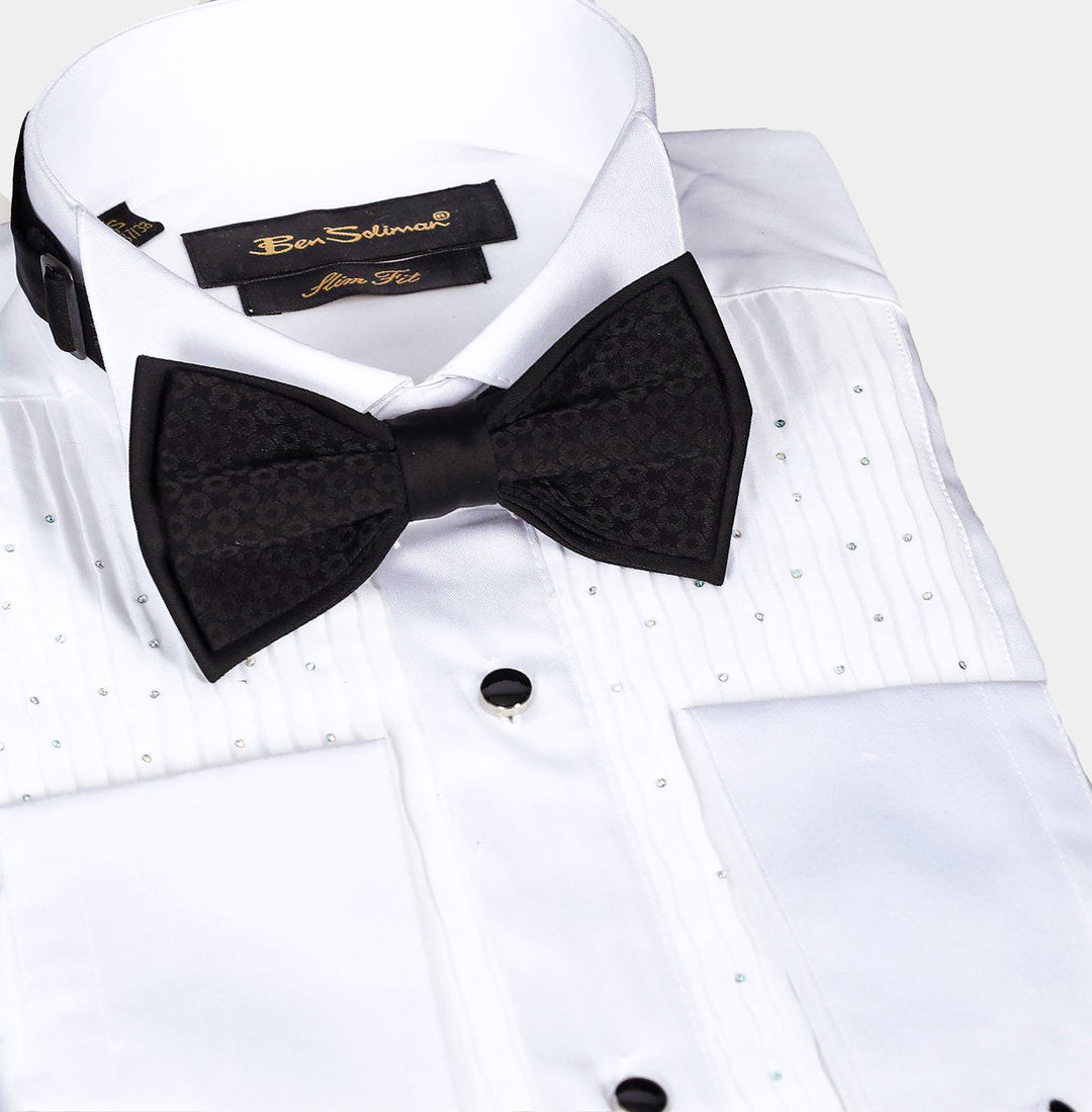 Slim Fit White Pleated Tuxedo Shirt-Turkish Made