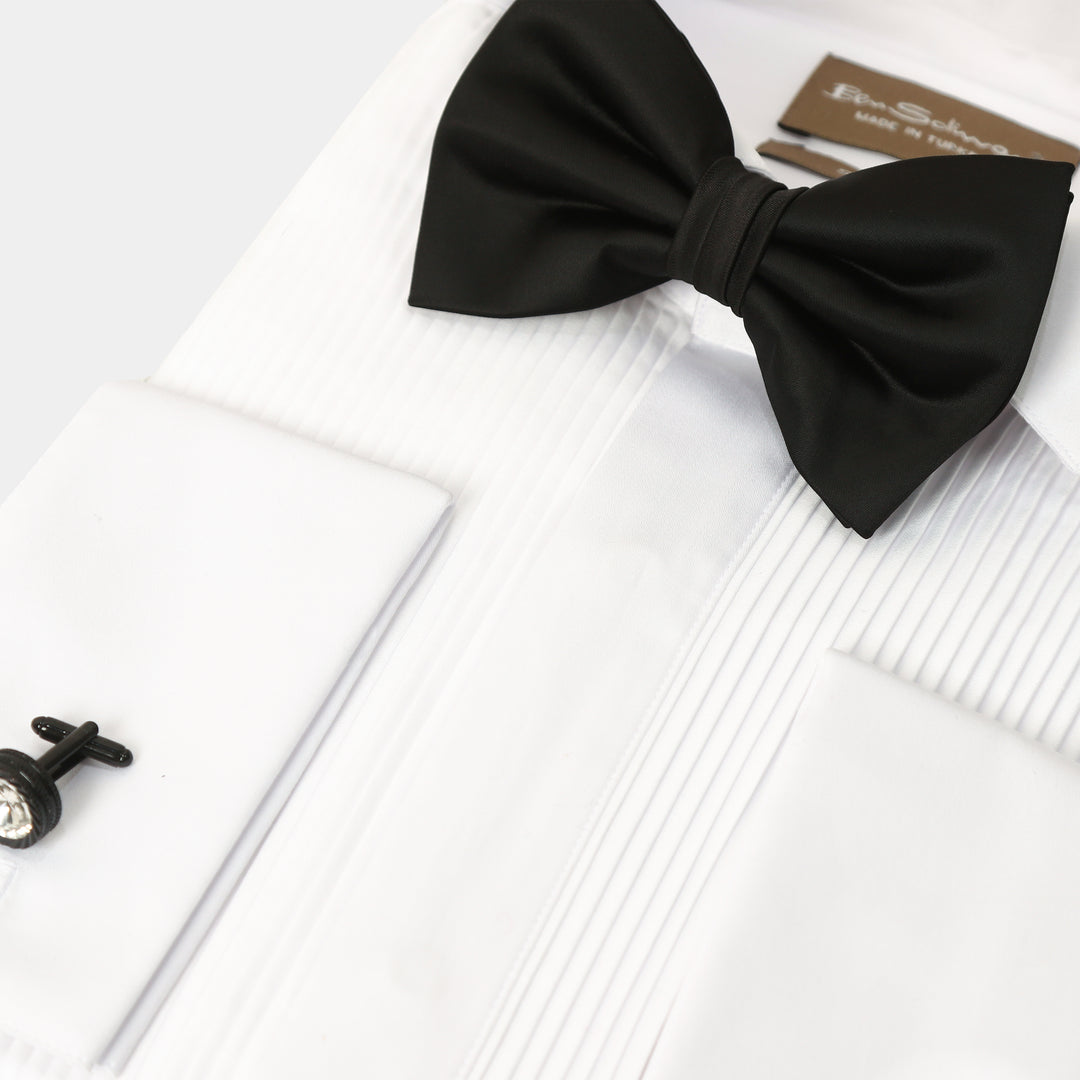 Slim Fit White Pleated Tuxedo Shirt-Turkish Made