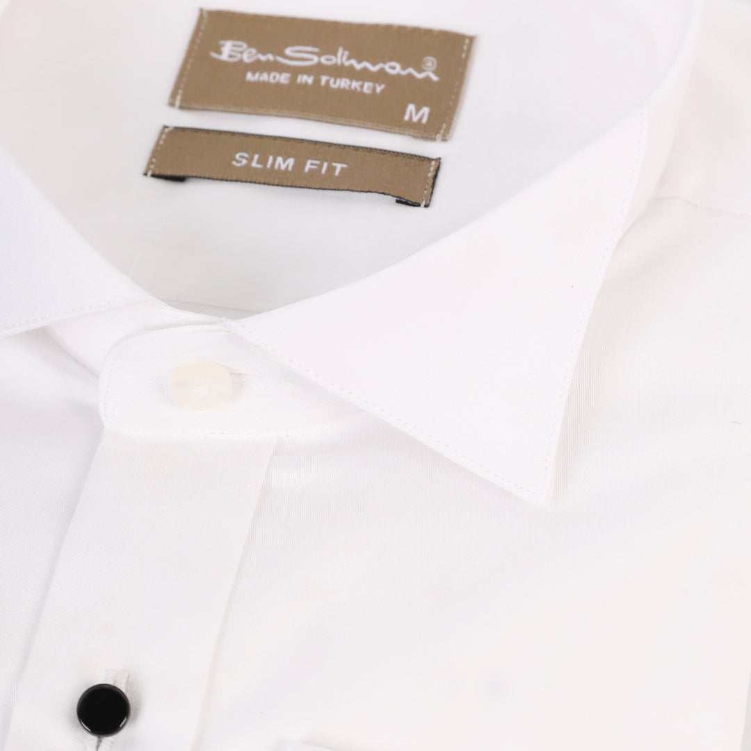 Slim Fit White Tuxedo Shirt-Turkish Made