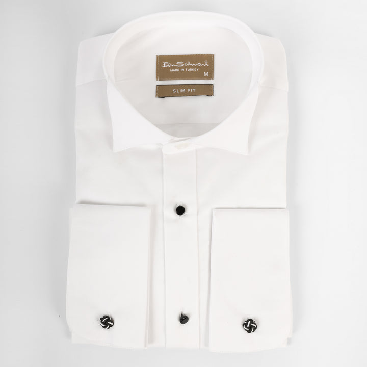 Slim Fit White Tuxedo Shirt-Turkish Made
