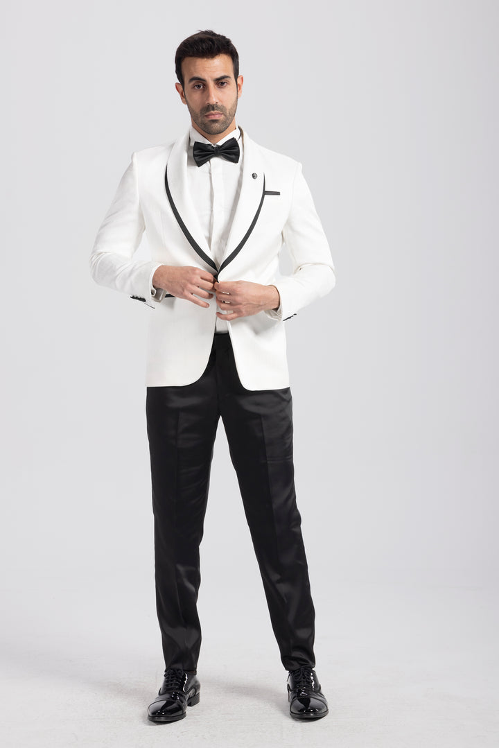 Slim Fit White Tuxedo Suit-Turkish Made