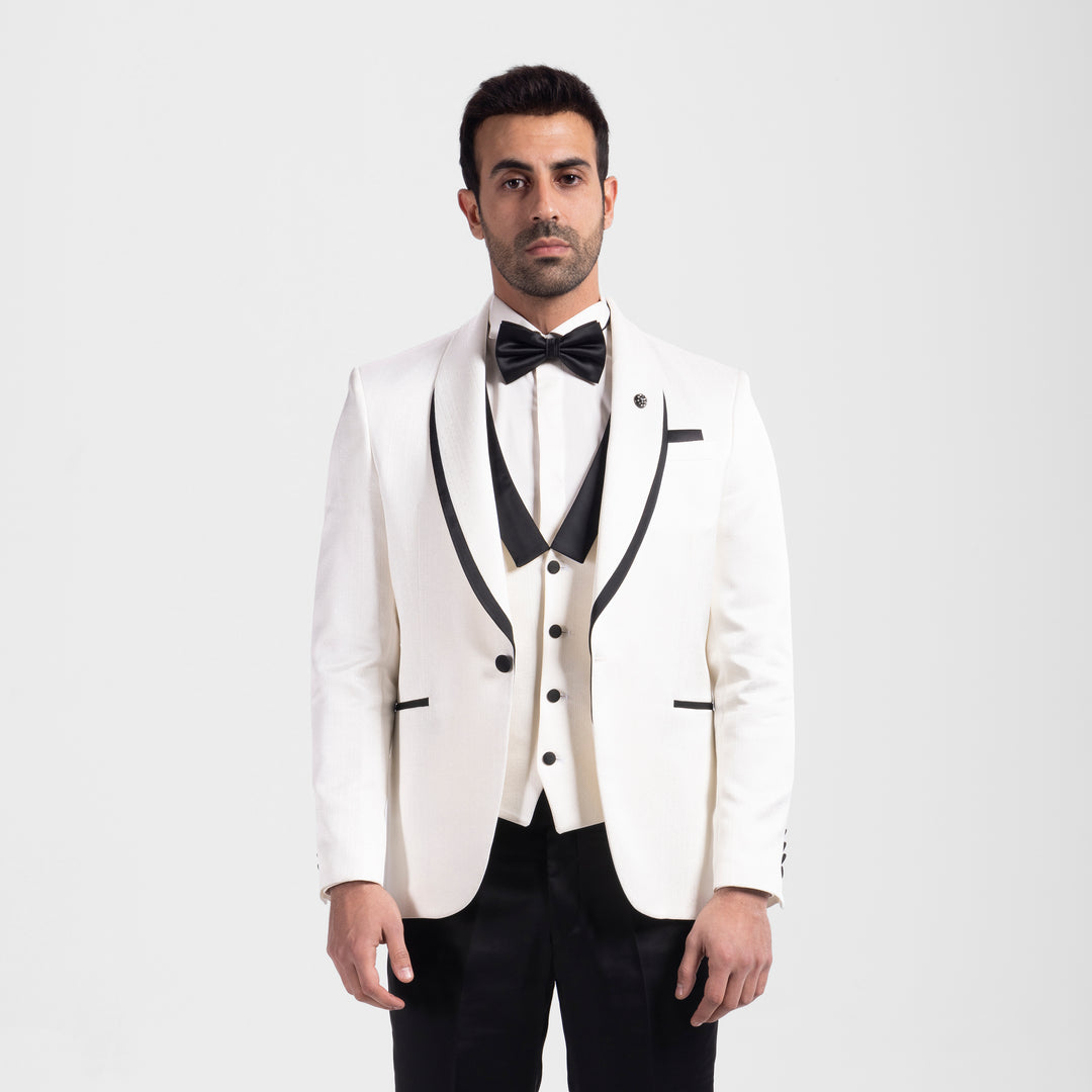 Slim Fit White Tuxedo Suit-Turkish Made