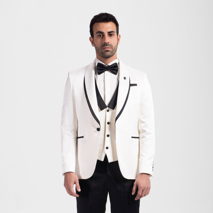 Slim Fit White Tuxedo Suit-Turkish Made