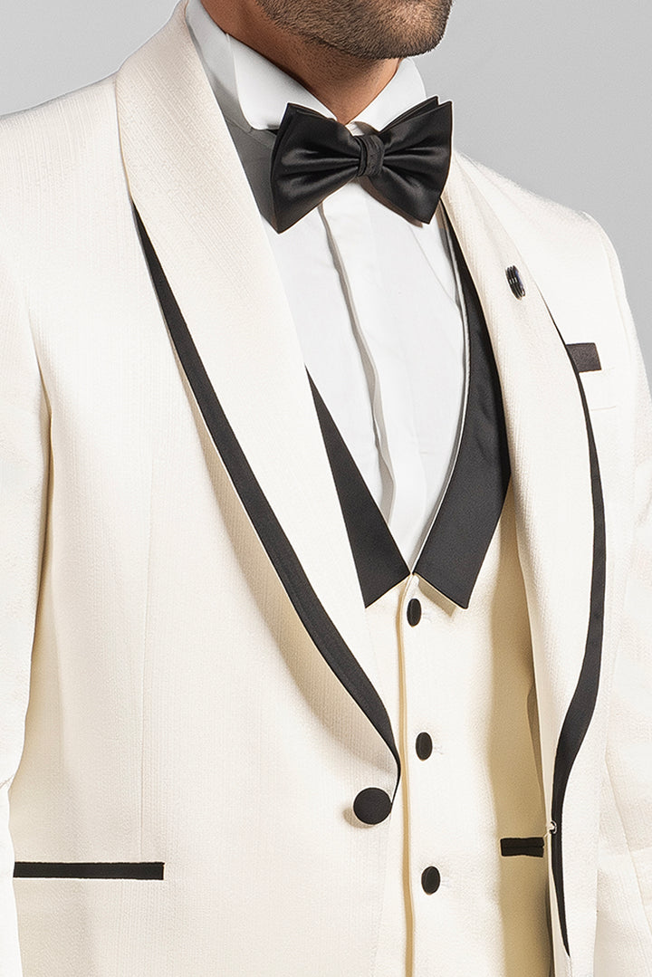 Slim Fit White Tuxedo Suit-Turkish Made