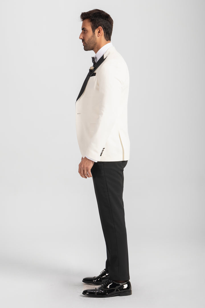 Slim Fit White Tuxedo Suit - Satin Notch Lapel-Turkish Made