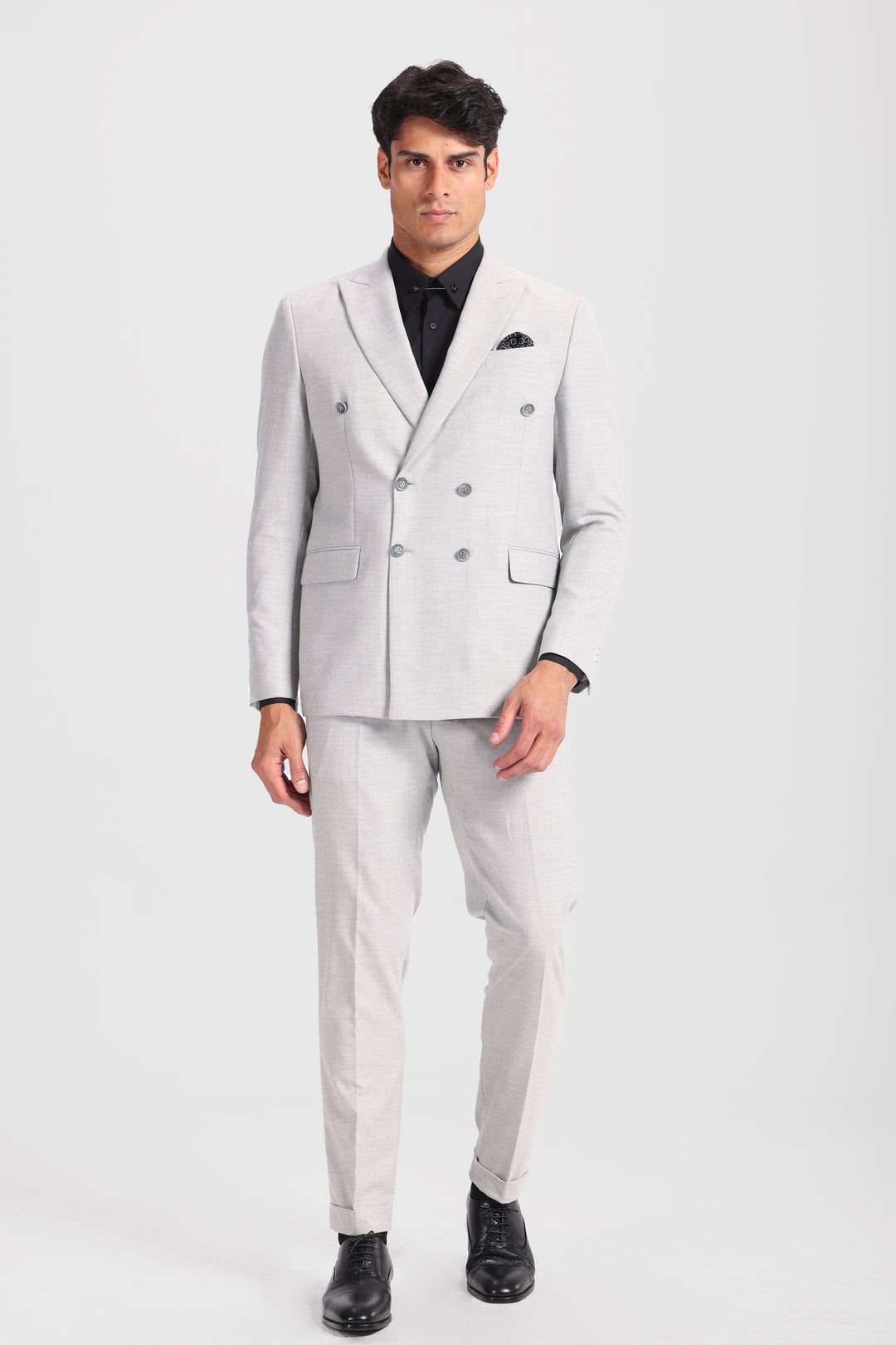 Slim Fit gray Double Breasted Smart Suit-Turkish Made