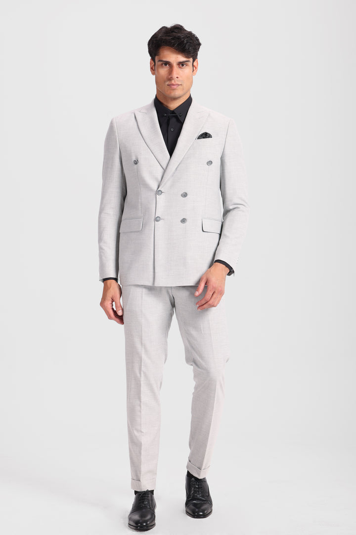 Slim Fit gray Double Breasted Smart Suit-Turkish Made