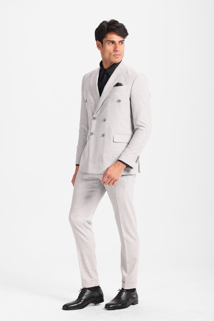 Slim Fit gray Double Breasted Smart Suit-Turkish Made