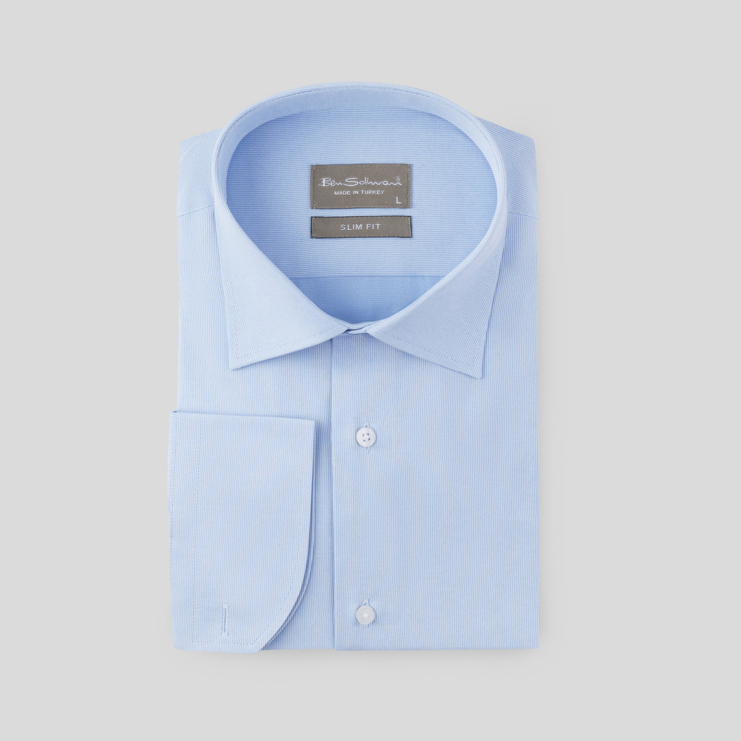 Slim Fit light Blue Cotton Shirt-PinStripe -Turkish Made