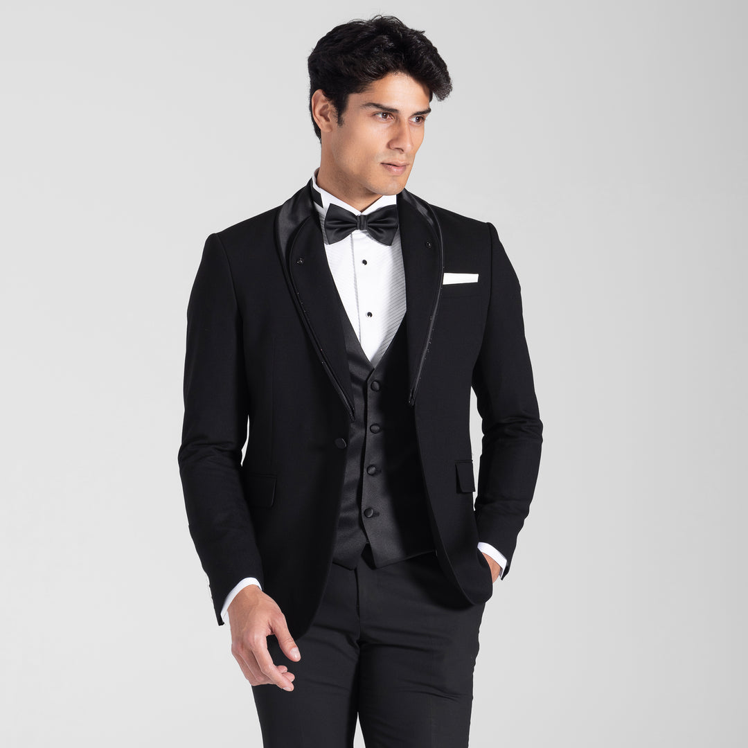 Slim fit Black wedding suit - shawl lapel-Turkish Made