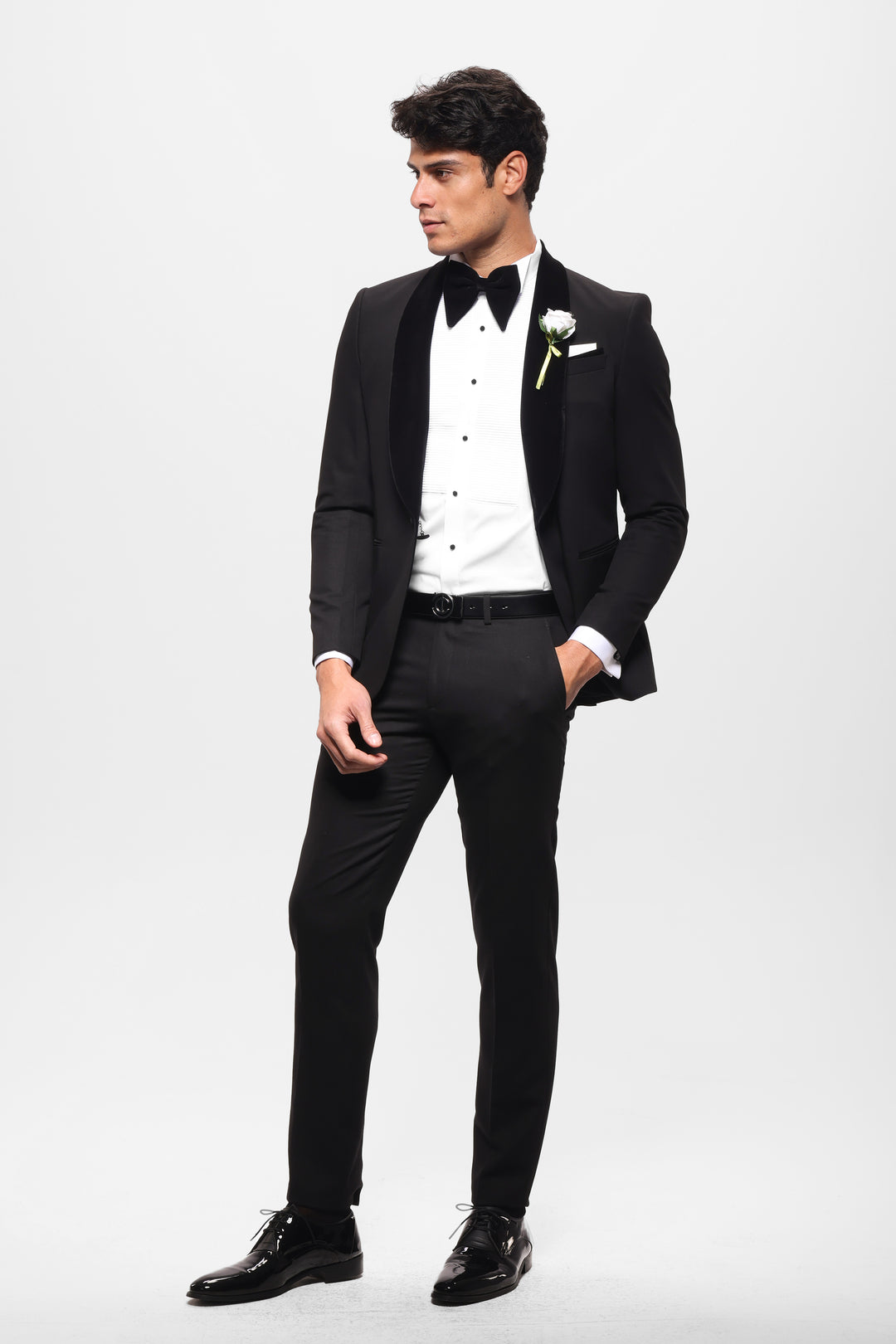 Slim fit black Shawl velvet lapel wedding suit