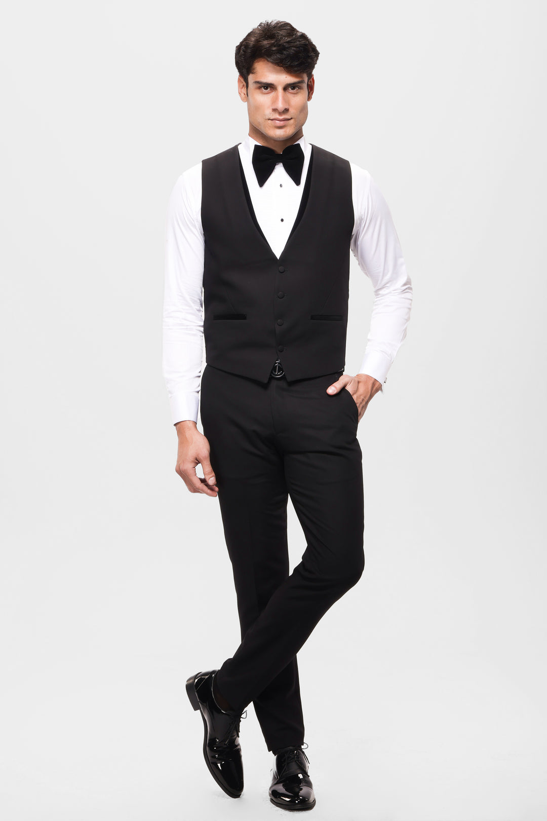 Slim fit black Shawl velvet lapel wedding suit