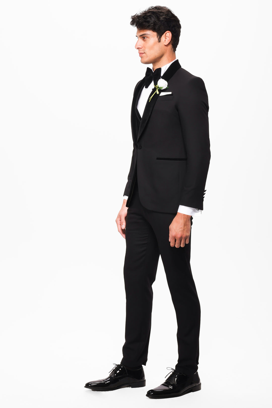 Slim fit black Shawl velvet lapel wedding suit