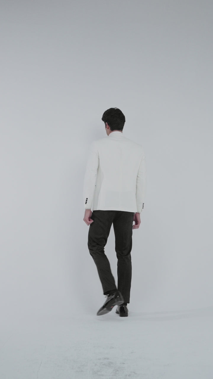 Slim Fit Off White Wedding jacket - Black and White peak Lapel -Turkish Made33