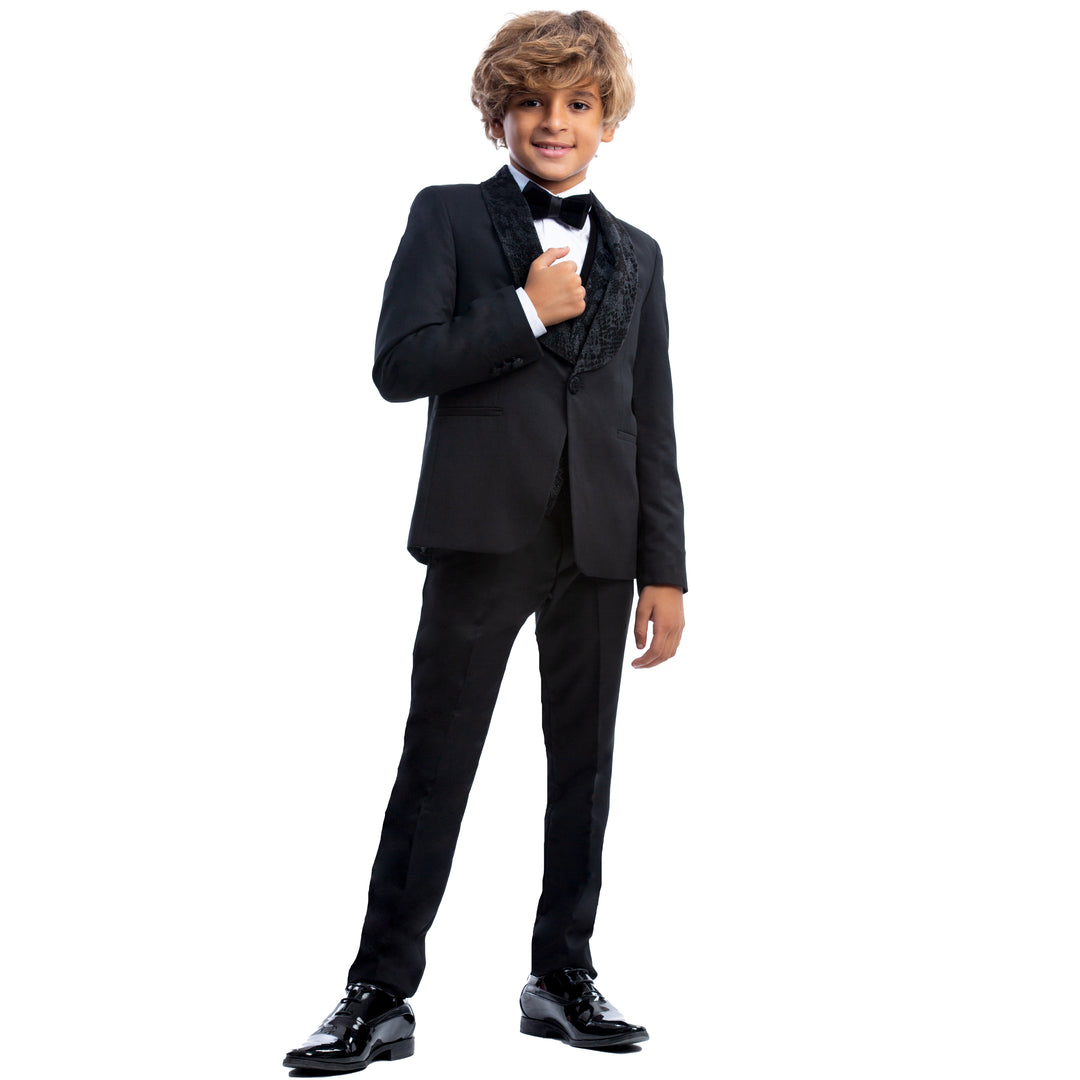 Black Velvet Shawl Lapel Tuxedo Kids Suit-Turkish Made