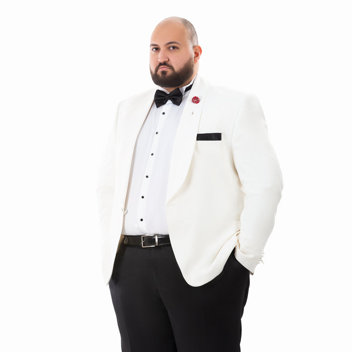 Plus Size Off White Tuxedo Suit-Turkish Made