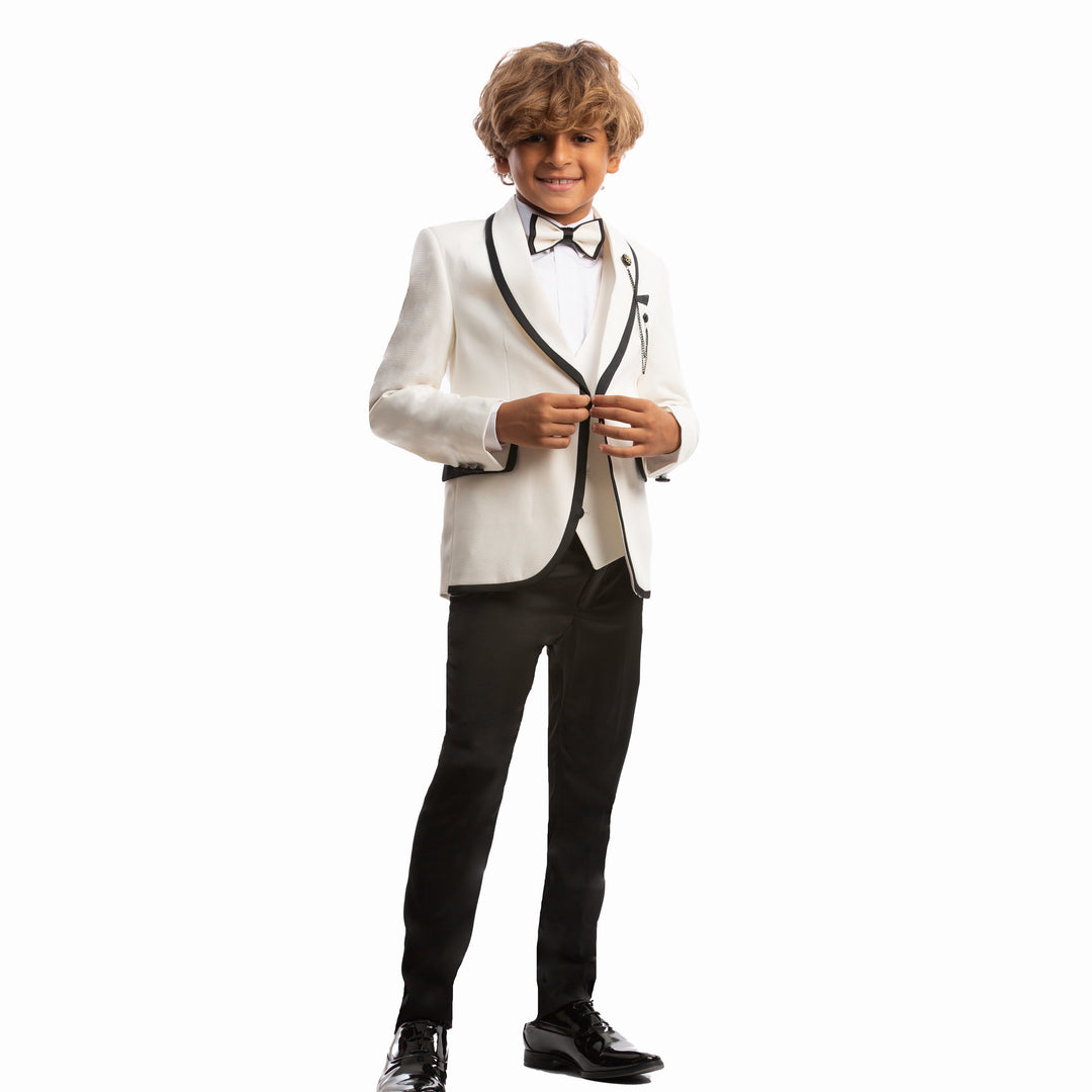 White Tuxedo Kids Suit-Turkish Made