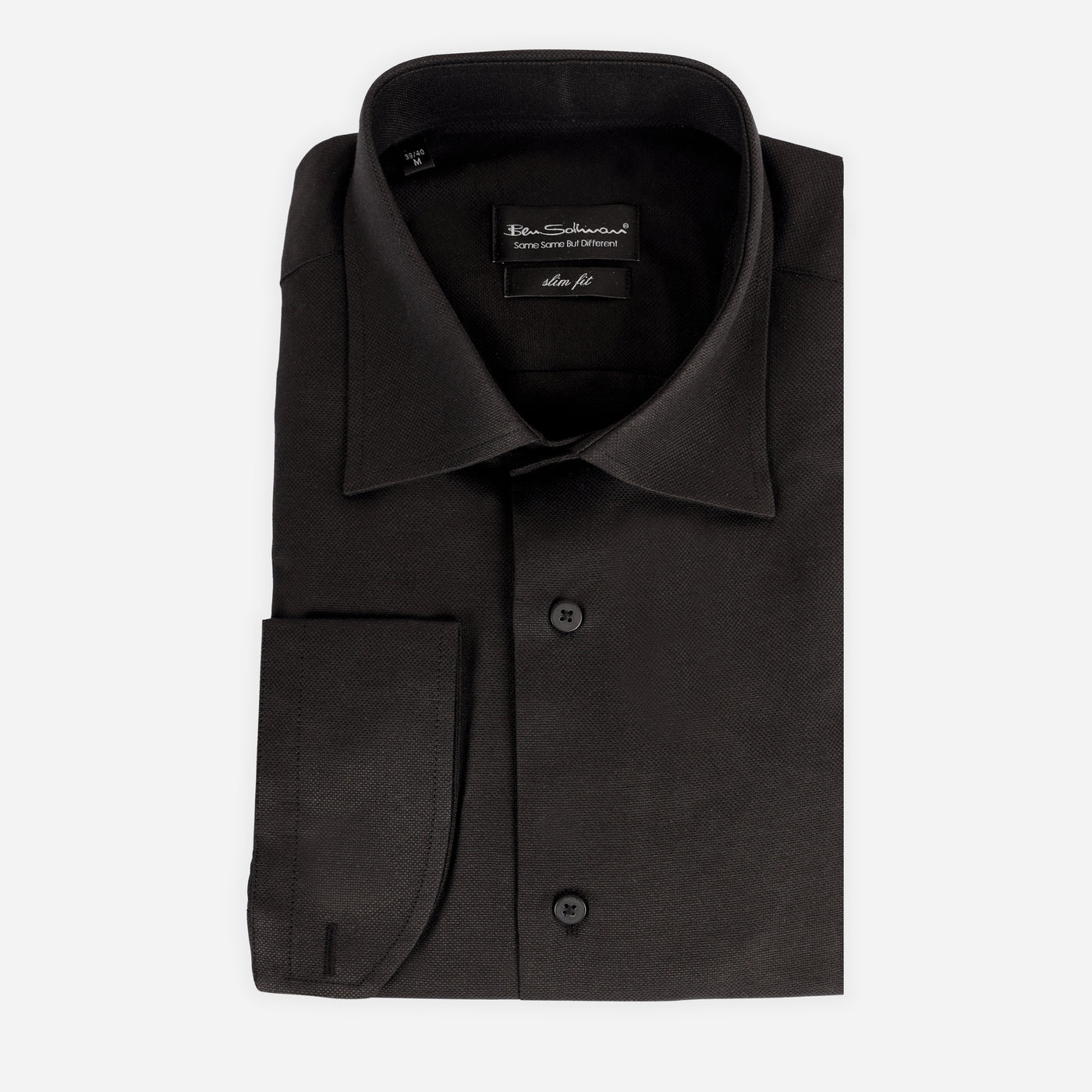 Slim Fit Black Cotton Shirt - Classic Collar