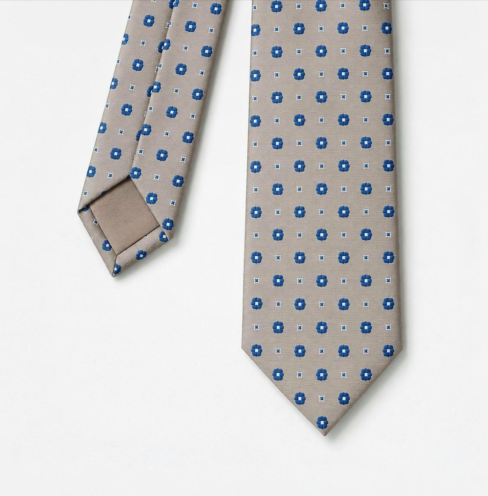 Biege Floral Pattern Tie-Turkish Made