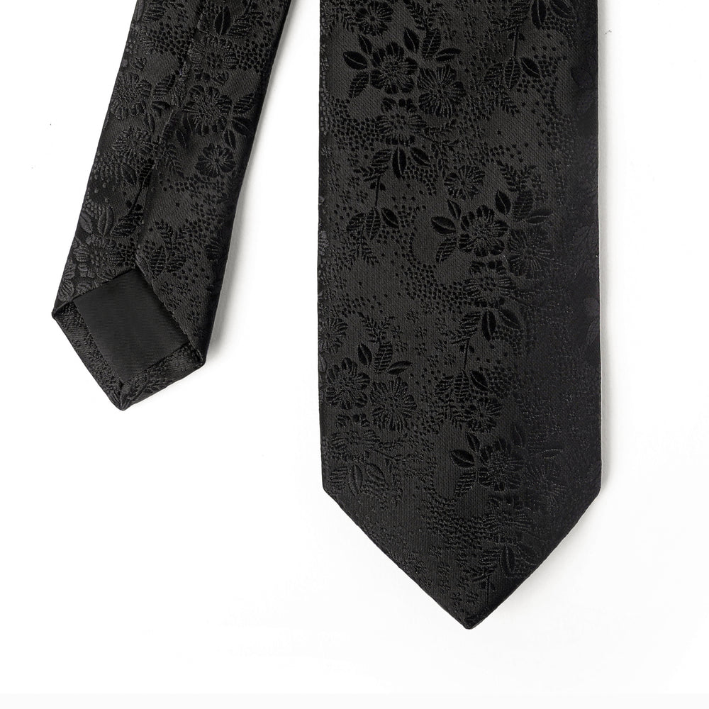 Black Floral Tie - Turkish made