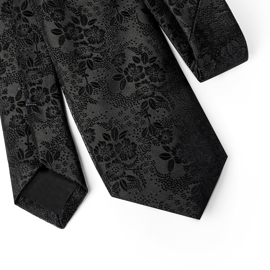 Black Floral Tie - Turkish made