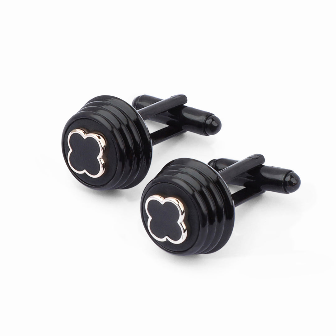 Black Four Petal Flower cufflink - Turkish made