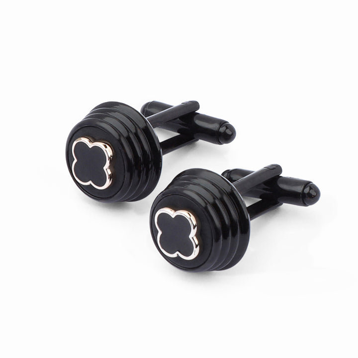 Black Four Petal Flower cufflink - Turkish made