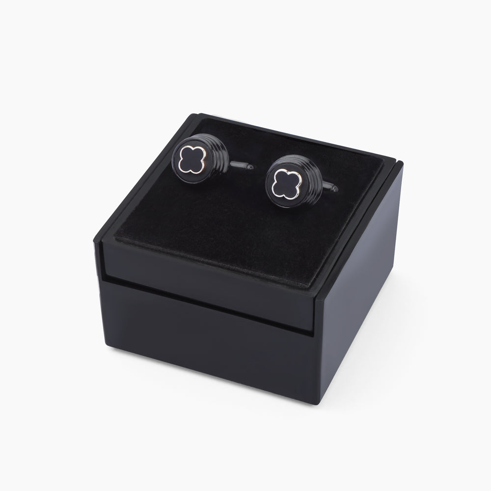 Black Four Petal Flower cufflink - Turkish made
