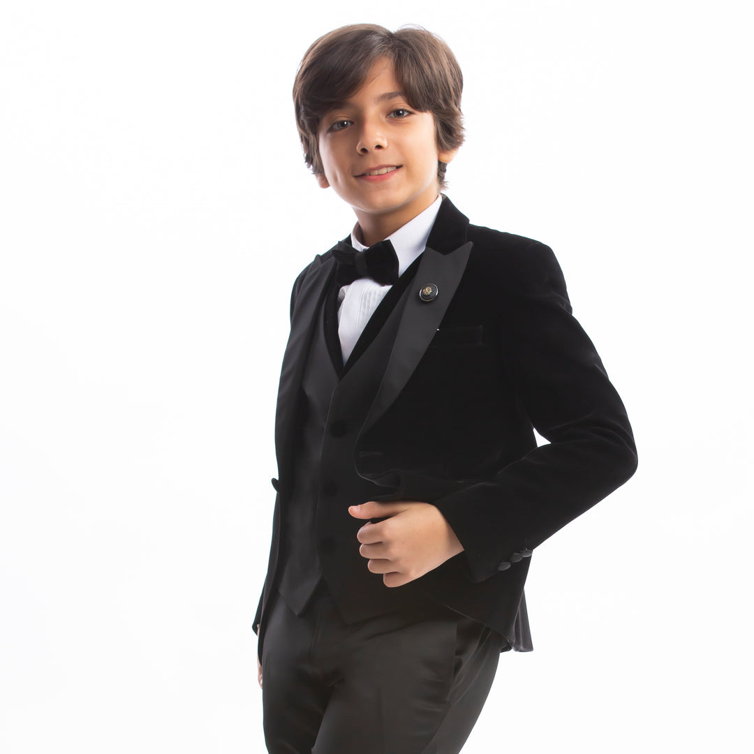 Black Kids velvet Tuxedo Suit - Turkish made