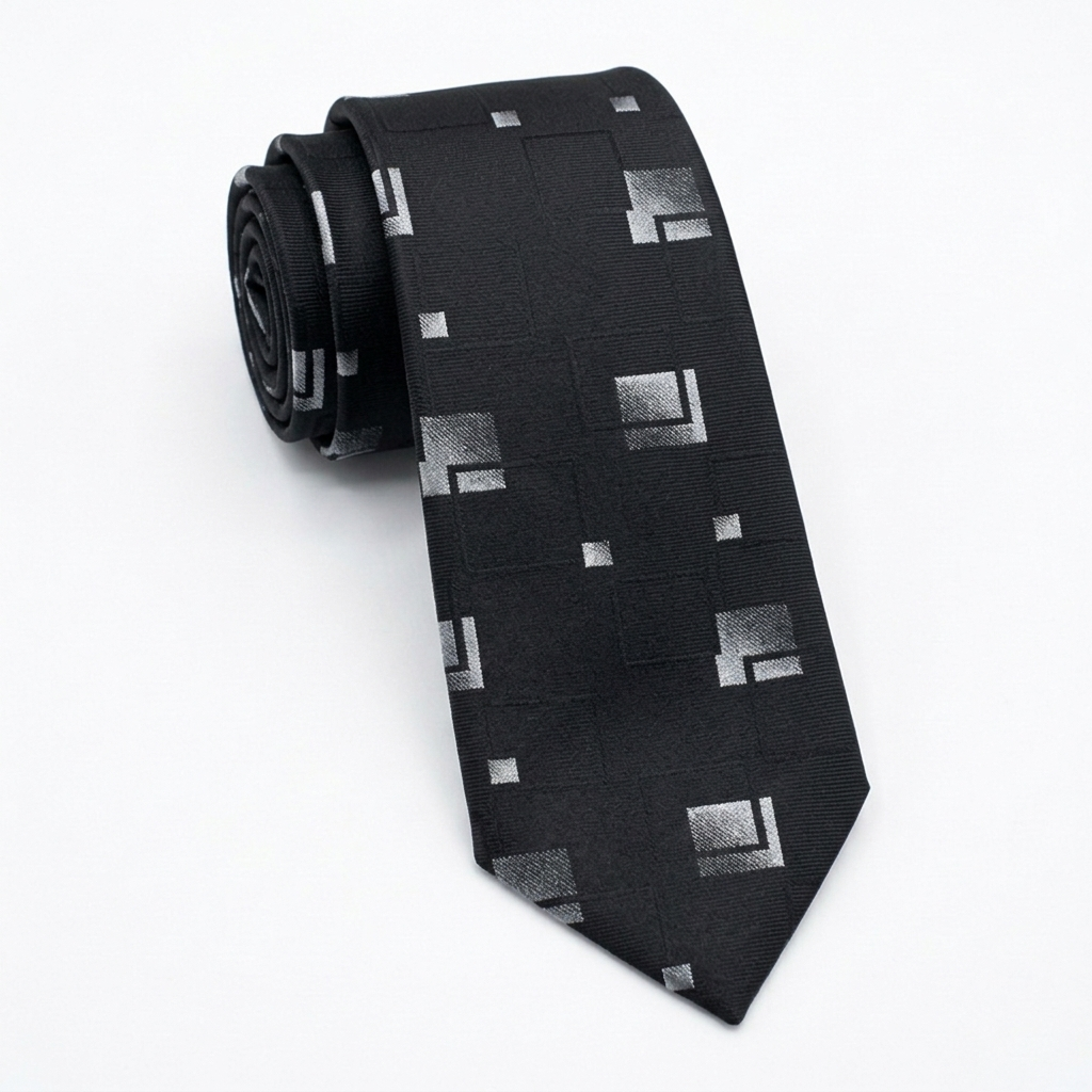 Black Square Pattern Tie - Turkish made