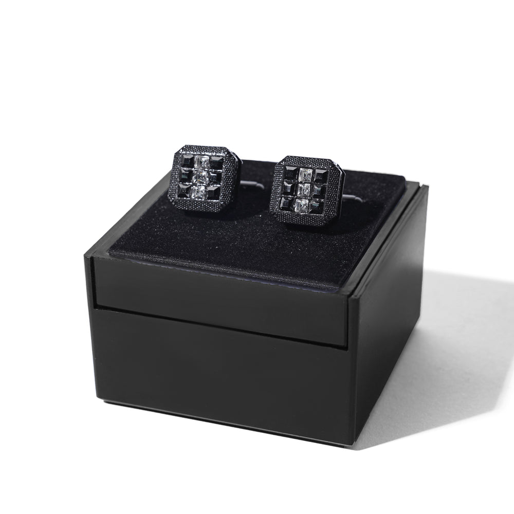 Black Square cufflink with strass - Turkish Made