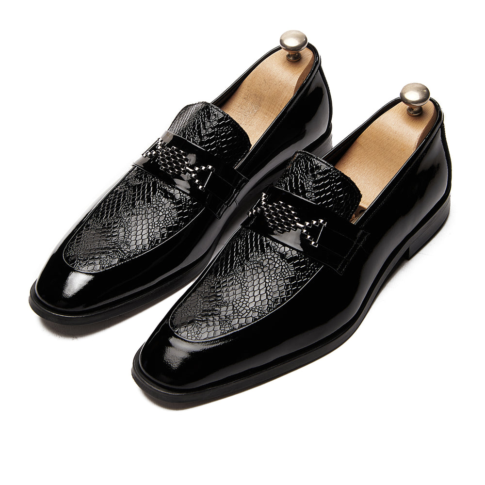 Black Tuxedo Shoes - Brushed Silver-Turkish Made