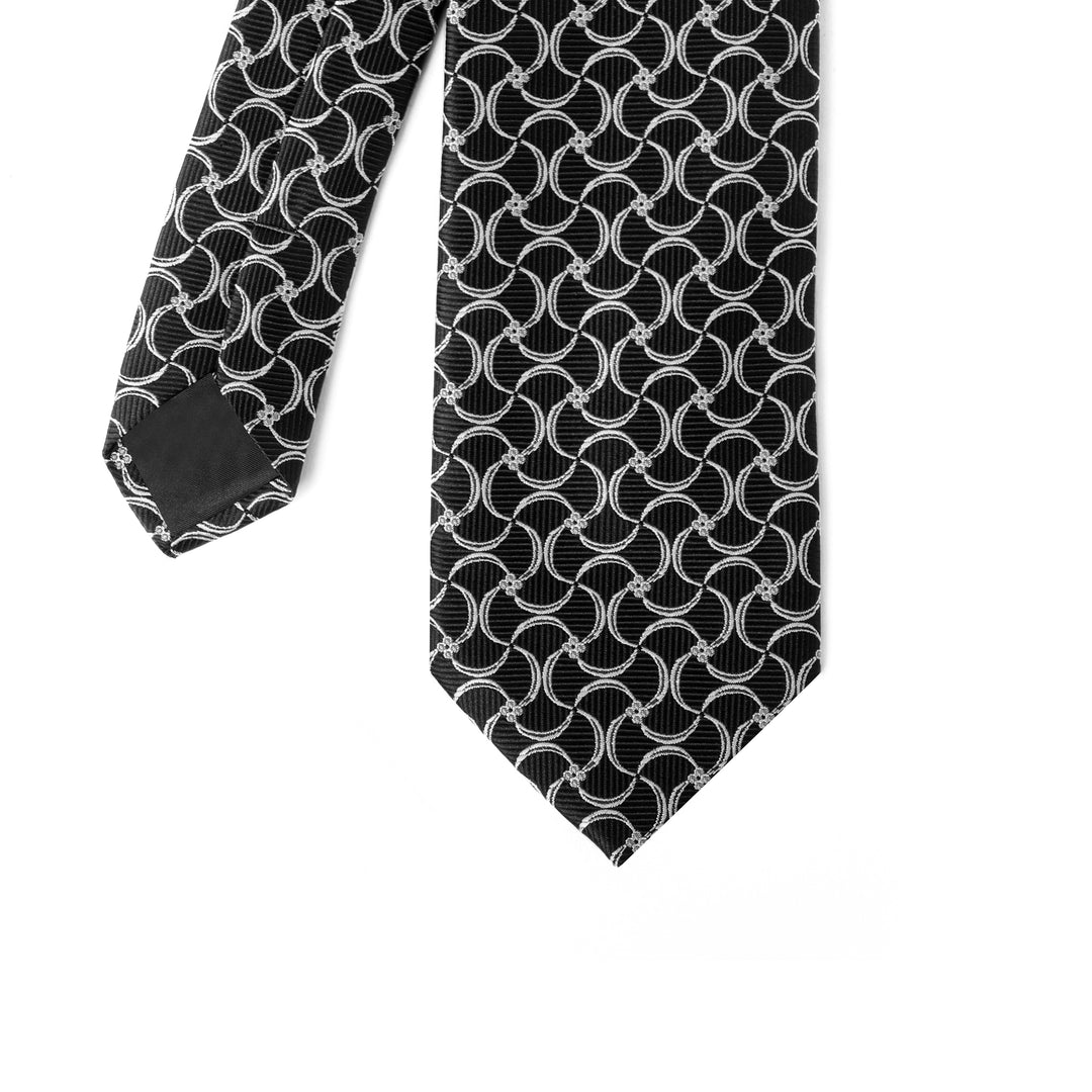 Black Waves Pattern Tie - Turkish made