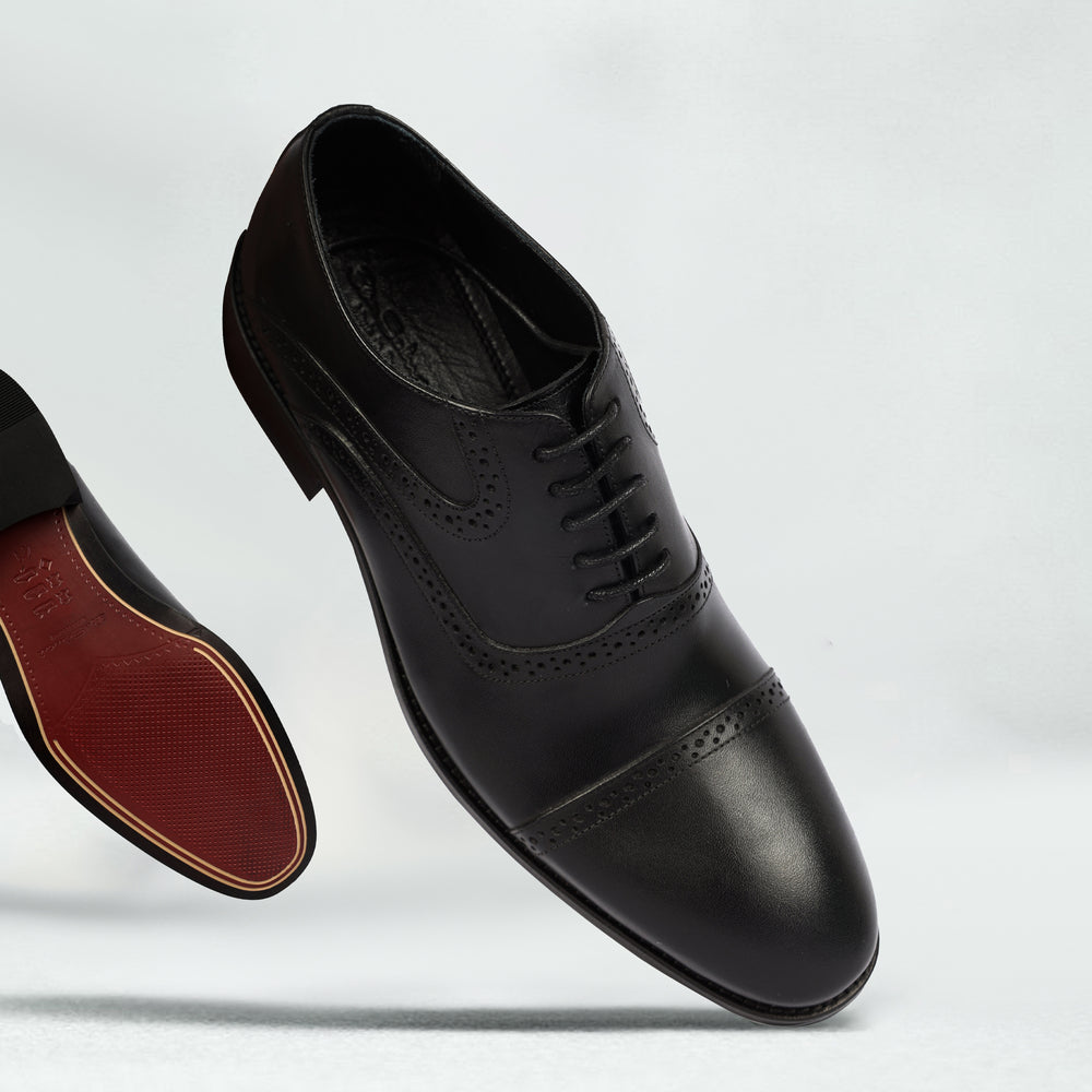 Black classic Semi Textured shoes - genuine leather