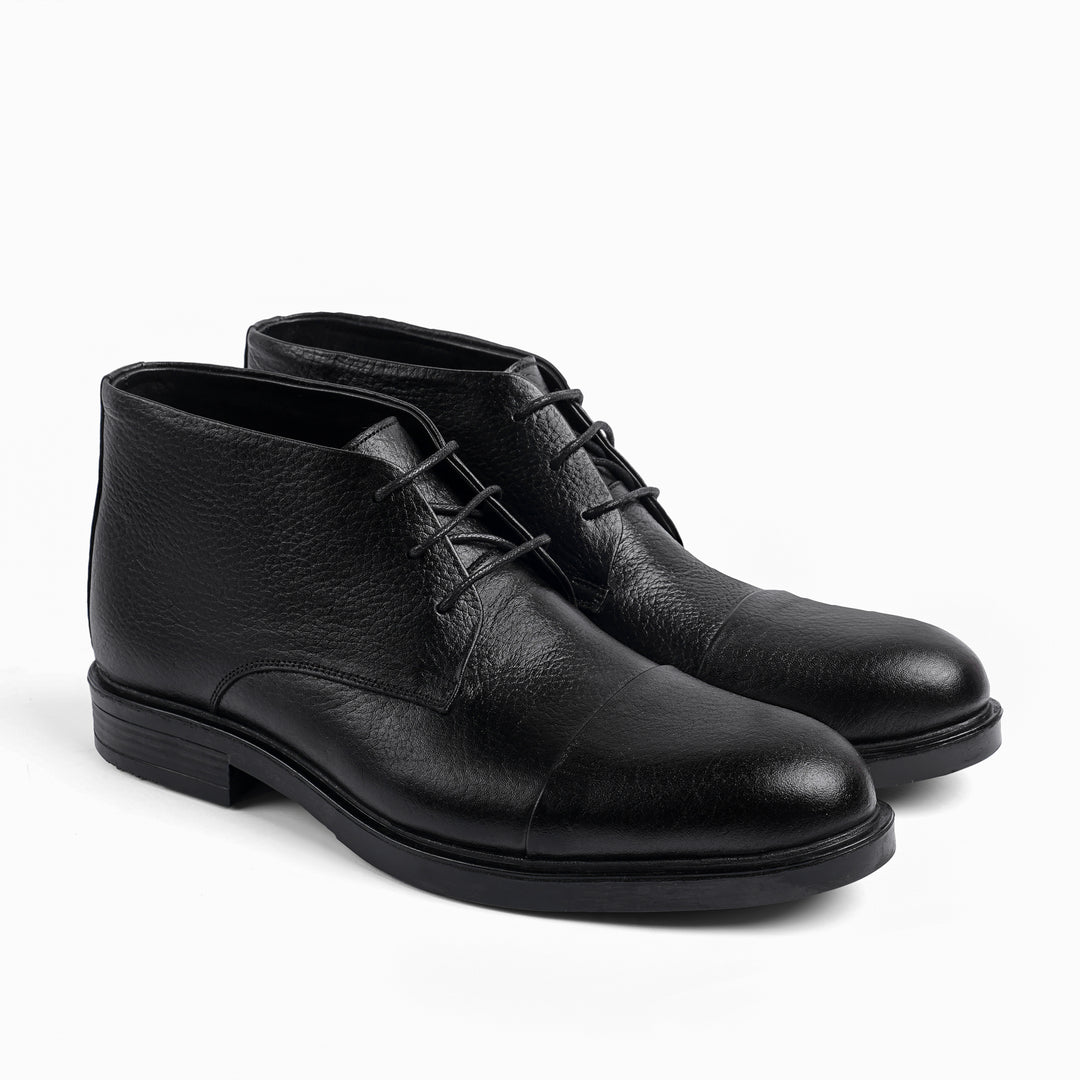 Black genuine leather Boots  - Textured