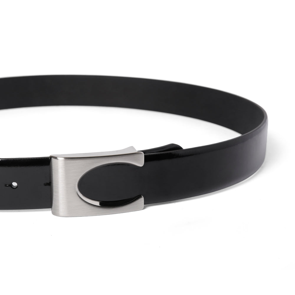 Black leather belt with silver pin buckle  - Turkish made