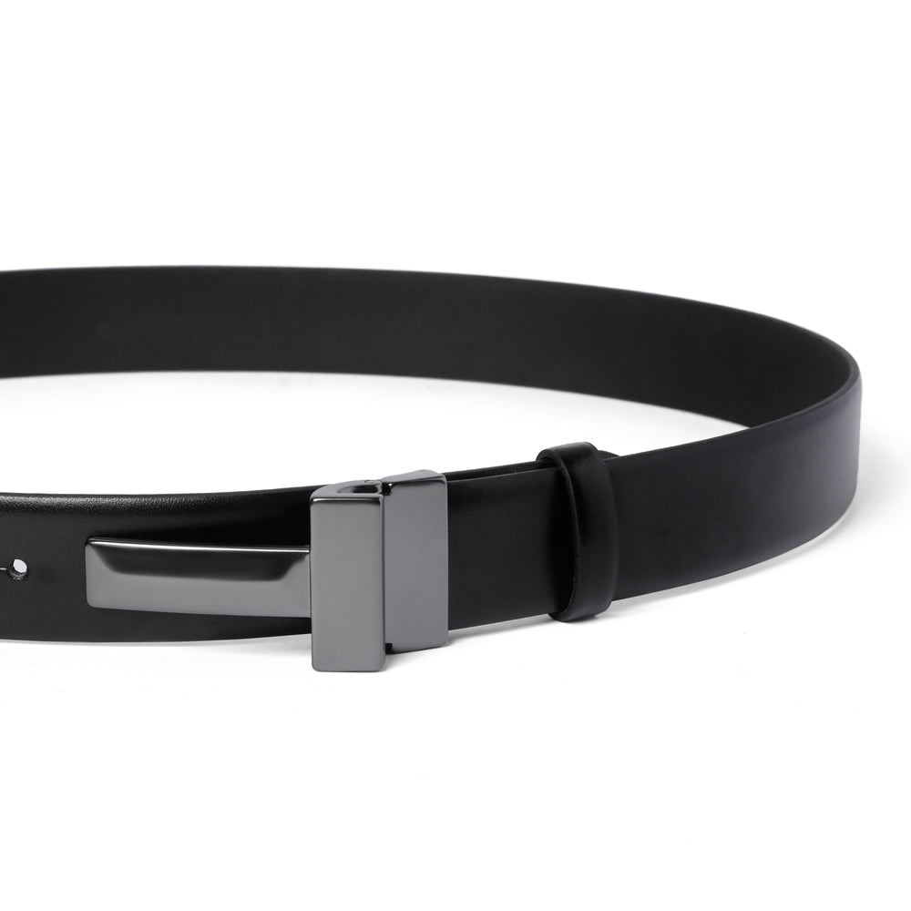 Black leather matt belt silver buckle - Turkish made