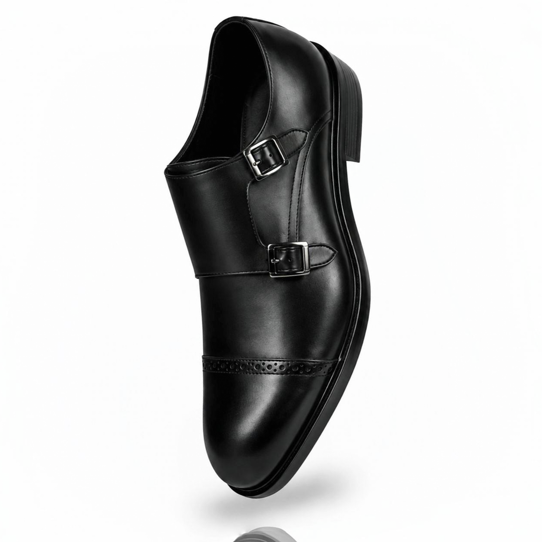 Black monk strap shoes - genuine leather
