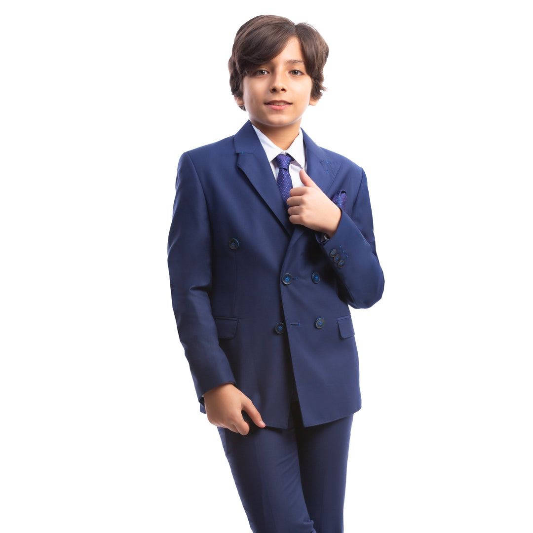 Blue Double Breasted Kids Suit - Turkish Made