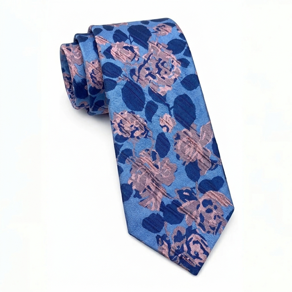 Blue Floral Tie-Turkish Made