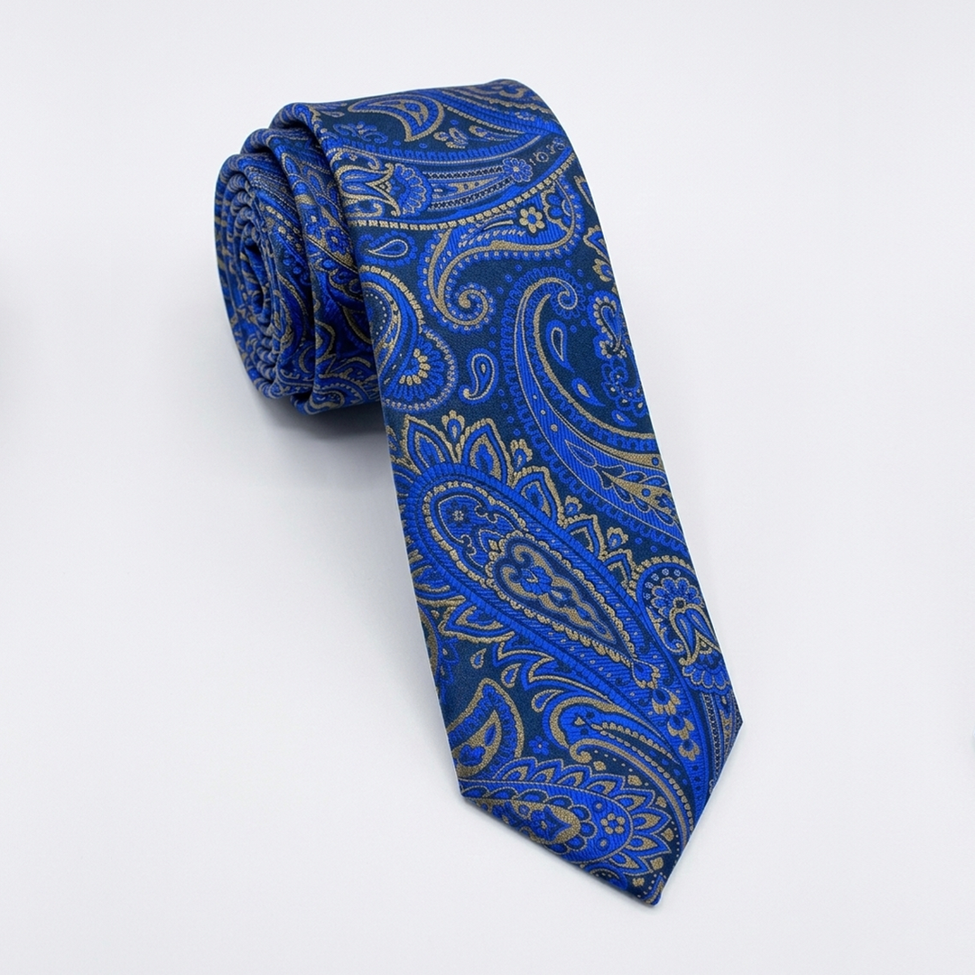 Blue Paisely Pattern Tie - Turkish made