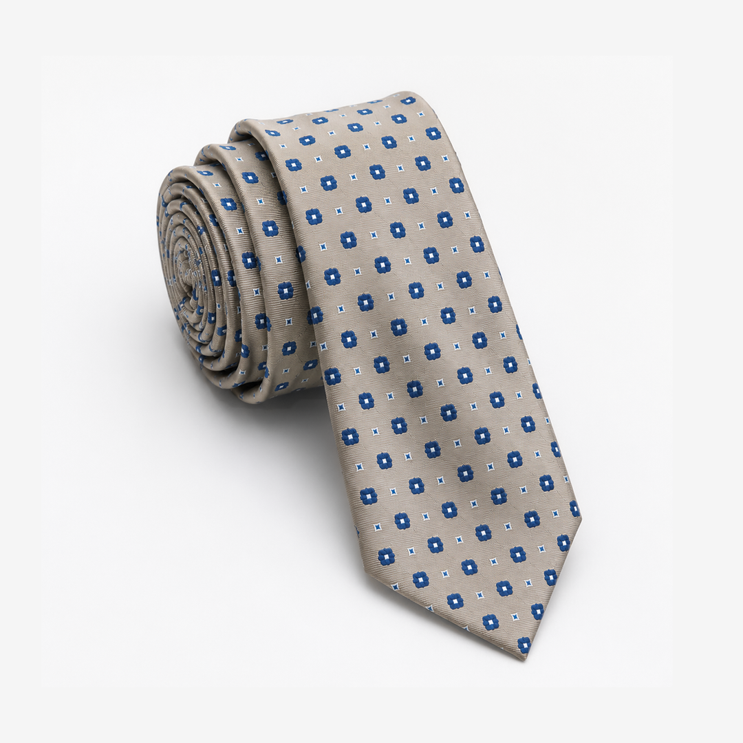 Biege Floral Pattern Tie-Turkish Made